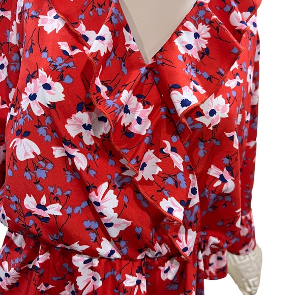 Vero Moda size XL red flower blouse - flared sleeve - elastic waist - Picture 2 of 4